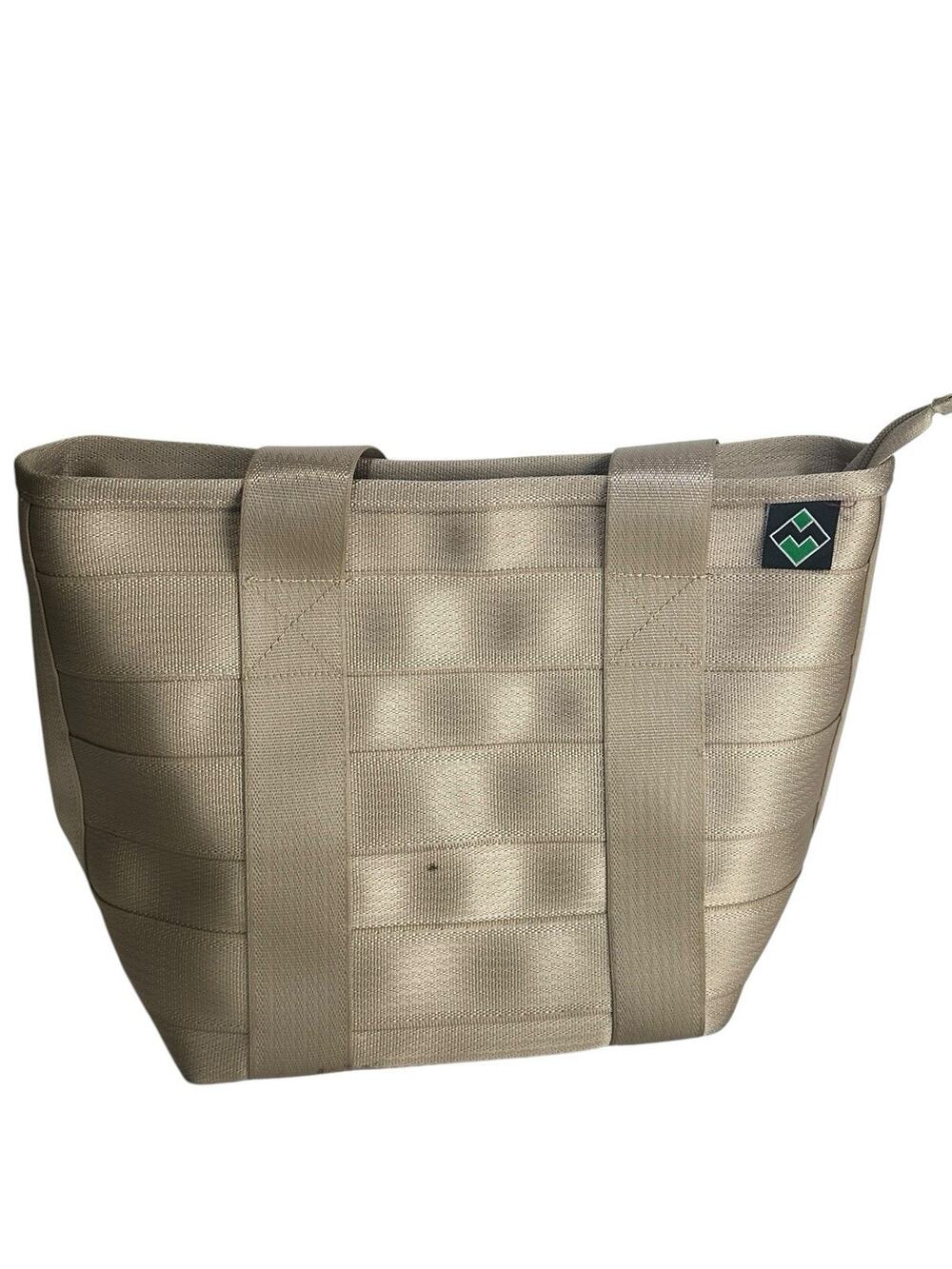 Maggie Bags Seatbelt Campus Tote Bag Beige Footed Double Shoulder Strap Purse